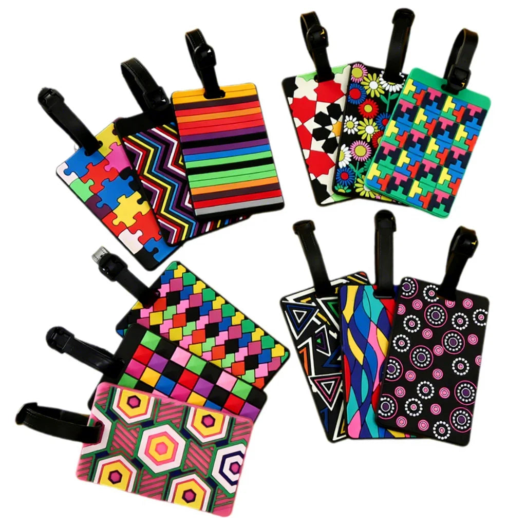 Hot Selling New Geometric Pattern Silicone PVC Soft Plastic Boarding Pass Luggage Tag for Luggage Check Drop off