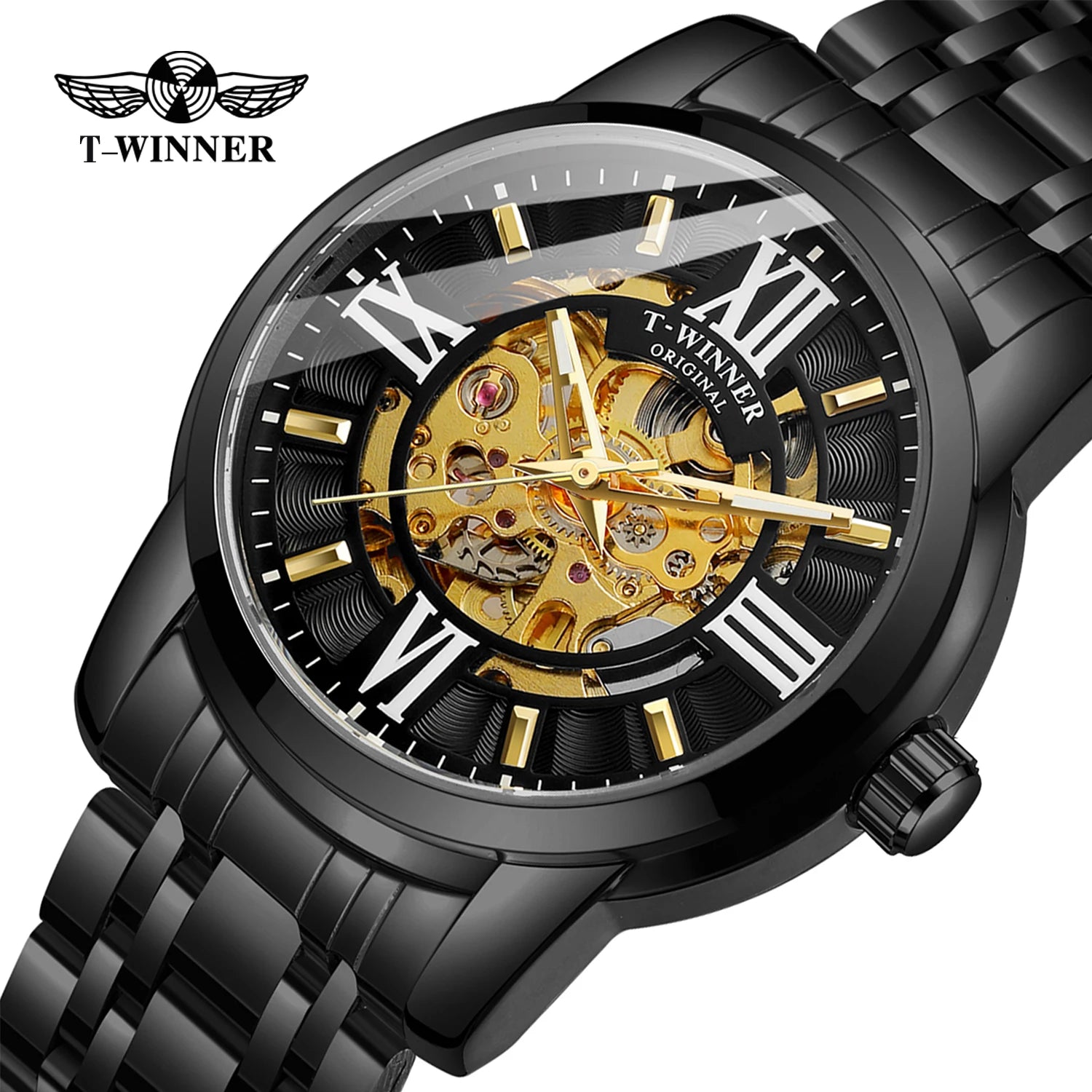 Winner Montrepourhomme Mechanical Watches Automatic Self-Wind Golden Transparent Wristwatch for Man