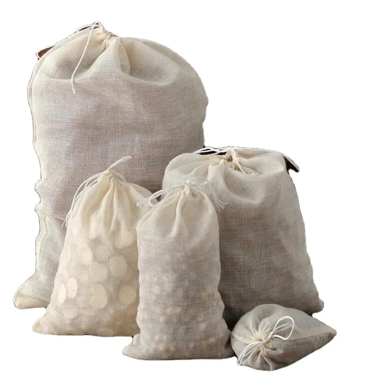 Customized Packing Fabric Pouch Small Drawstring Bag Thin Cotton Muslin Organic Tea Bags Kit