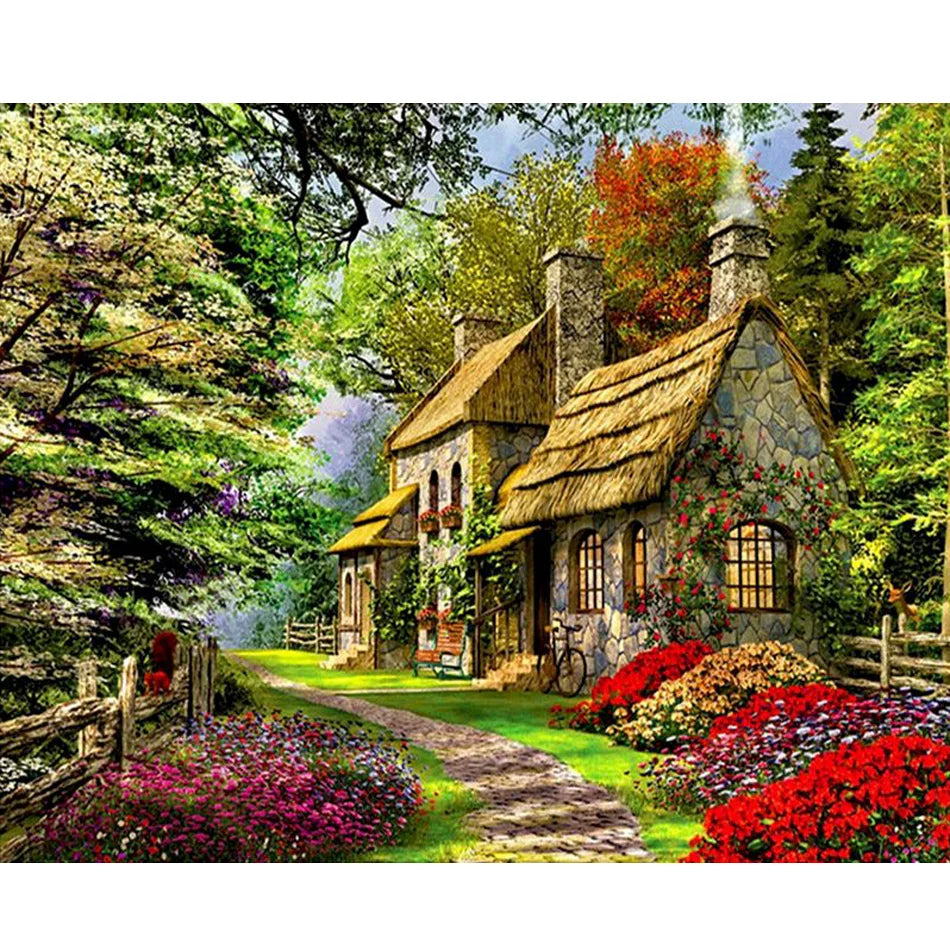 Diy Paint by Numbers for Adults Kits Countryside Landscape Wall Art Canvas Painting on Numbers for Home Decors 40x50cm