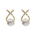 AA00326 Elegant Water Drop Stud Earrings Trendy Big Pearl Crystal Diamond Fashionable Alloy Jewelry for Ladies for Anniversaries