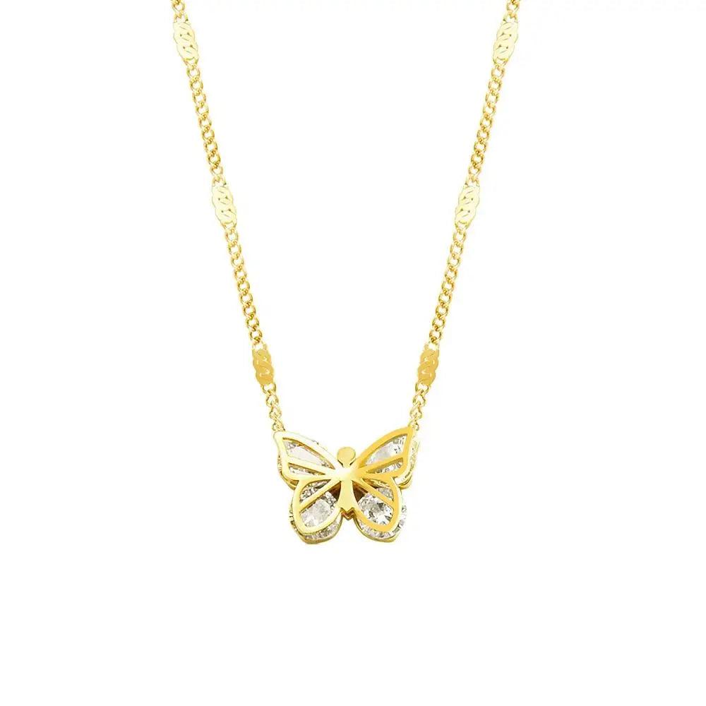 Light Luxury Fashion All-match Butterfly Zircon Necklace Pendant Titanium Steel 18K Gold Plated Fashion Clavicle Necklace Women