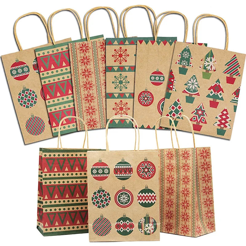 6 Designs Available Craft Paper Bags for Christmas Kraft Paper Bags