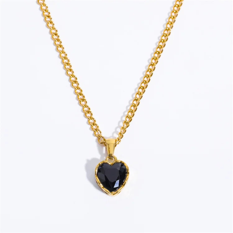 Wholesale Vintage Luxury Fashion Sweater Chain Stainless Steel Peach Heart Crystal Natural Stone Necklace