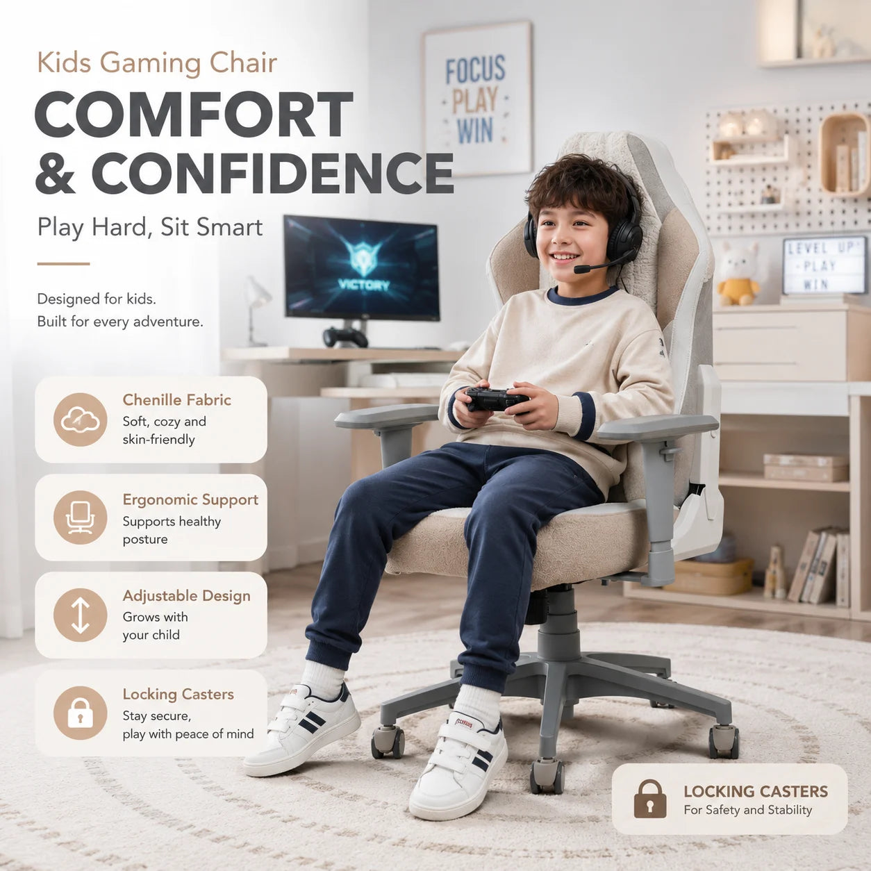 Adjustable for Growing Children Class 4 Gaslift Sturdy and Safe Swivel Gaming Chair for Kids