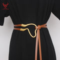Fashion Soft Faux Pu Long Belts Women Big Alloy Buckle Waistband Shirt Knotted Belt