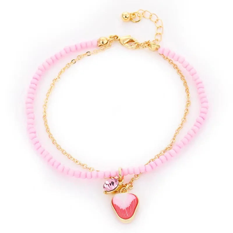 2024 Fashion Bohemia Rice Beaded Link Wristband Bracelet Gold Plated Fruit Shaped Dropped Bracelets for Women Girls