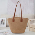 Women's Large Capacity Fashion Handbag Tote Straw Beach Bag with Portable Leather Handles for Summer and Autumn Seasons