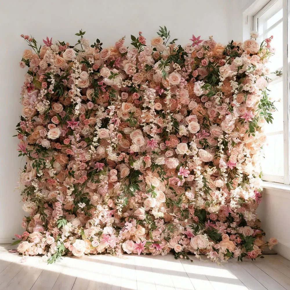 Wholesale Custom White Pink Wedding Supplies Decoration Rose Backdrop Silk Artificial Decorative Flower Wall