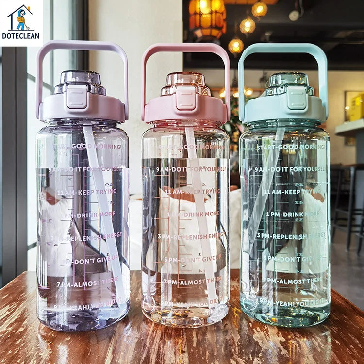 Large Capacity 2000ml Sports Water Bottle Colorful PC Plastic Kettle with Straw for Kids for Summer and Back to School
