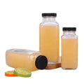 Square Glass Bottle 350ml 500ml Empty Milk Fruit Juice Drink Glass Bottles With White Tamper Proof Cap