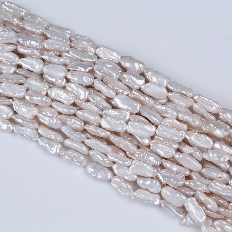 Wholesale AA Grade 7-10mm Irregular Shape Natural White Biwa Freshwater Pearls Strand for Jewelry Making