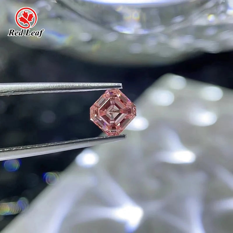 Redleaf Great Diamond Asscher Cut Fancy Pink Color IGI Certified 1CT 2Carat HPHT CVD Loose Lab Grown Diamond