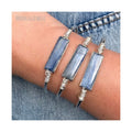 BM27738 Natural Gemstone Blue Kyanite Rectangle Shape Cuff Bangle Adjustable Wire Wrapped Bracelet Silver Plated Boho Chic Gift