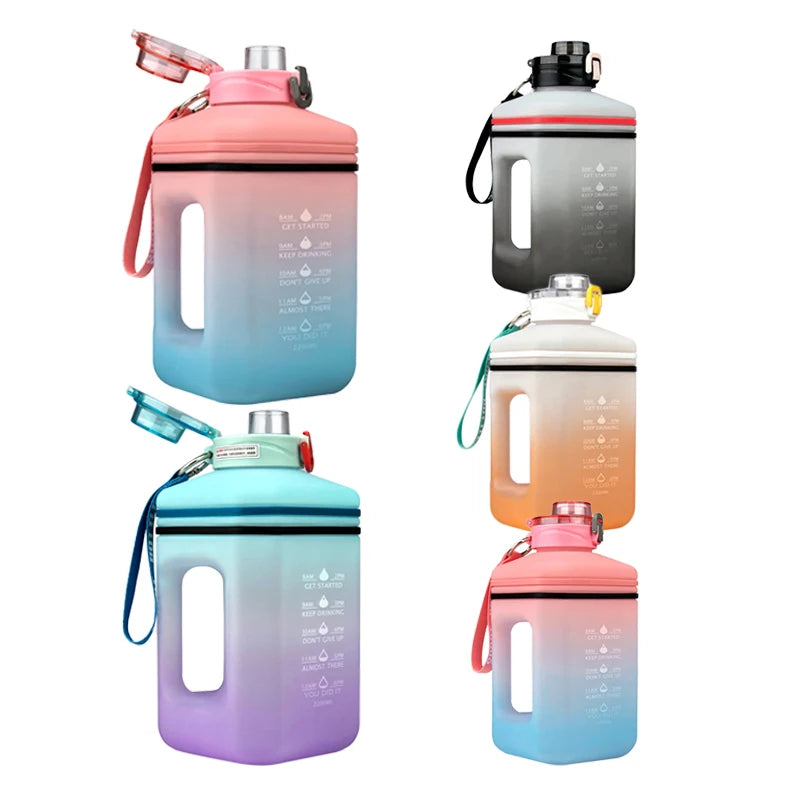 Tumbler New 1200ML/1600ML/2200ML Gradient Sports Bottle Outdoor Fitness Sports Cup with Time Point Sports Bottle