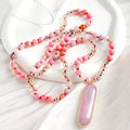 Sweater Chain Fashion Bohemian 8mm pink Imperial jasper Natural Stone Glass Knot Necklace Long Oval Agate Pendant Necklace