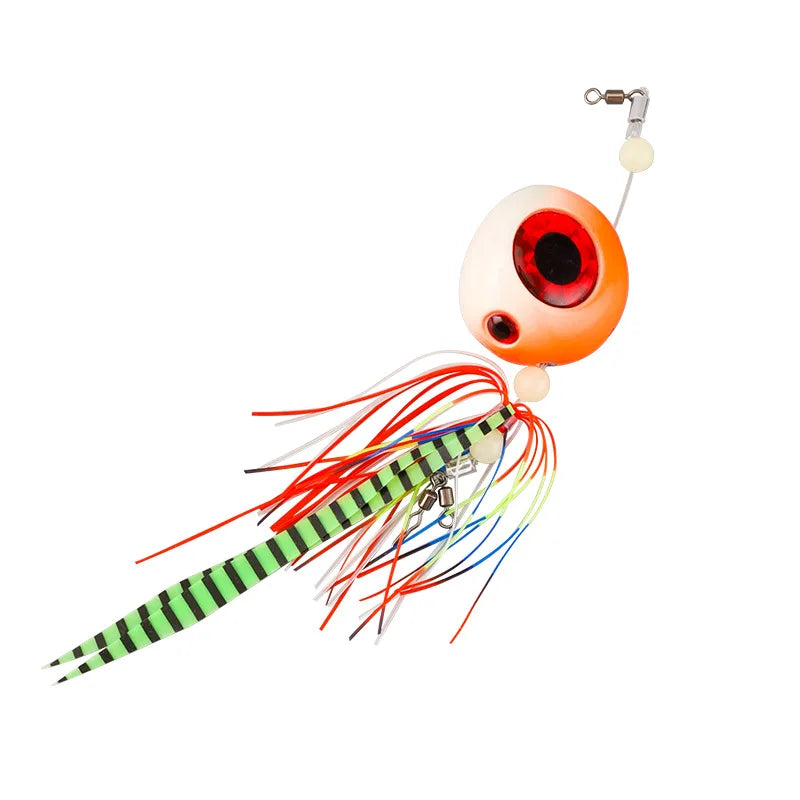 3D Fish Eyeball Round Sinkers Head Snapper Jig Lead Jigging Lure Metal Casting Saltwater Fishing Bait with Beard Guy Ribbon