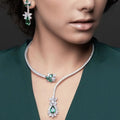 Rhinestone Chain Colored Waterdrop Necklace and Earrings Wedding Necklace Set for Women