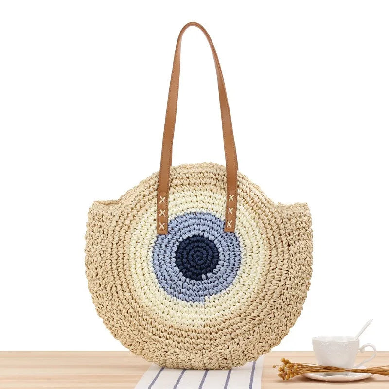 Hot Beach Bag Straw Round Weave Summer Custom Shoulder Tote Rattan Bag New 2022 Summer Women Fashion Summer Beach Bag