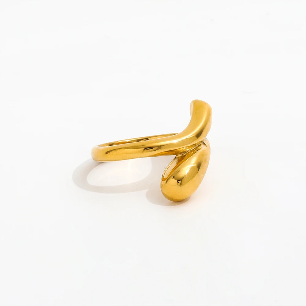 High End 18K Plain Gold Double Round Rings Stainless Steel Trendy Simple Gold Plated Jewelry