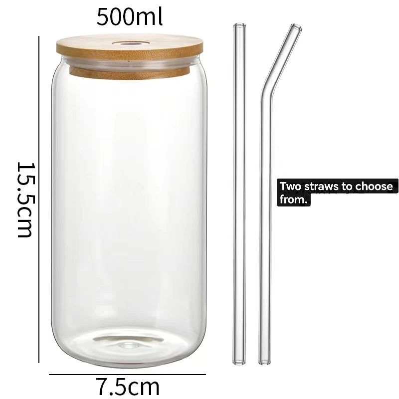 Hot Sale 16oz-20oz Glass Tumblers with Bamboo Lids & Straws Microwave & Dishwasher Safe Customizable Colors Logo Iced Coffee Set
