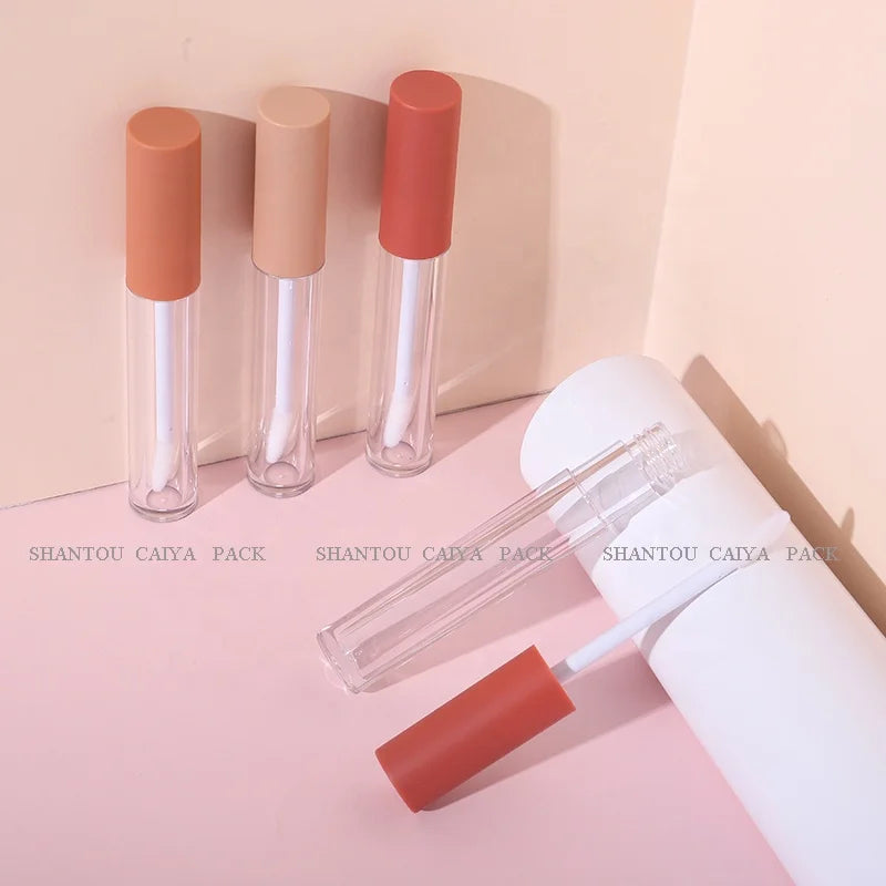 2.5ml Cute Lip Balm Container  Cosmetic Packaging Plastic Beige Brown Nude Empty Lip Gloss Tube CAIYA   Lip Gloss Container