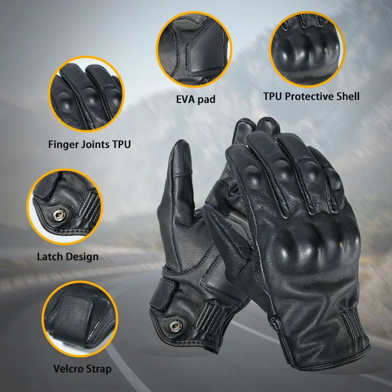 Custom Logo Design Goatskin Leather Motorcycle Gloves Ventilation Storage Buckle for Casual Outdoor Sports Touchscreen