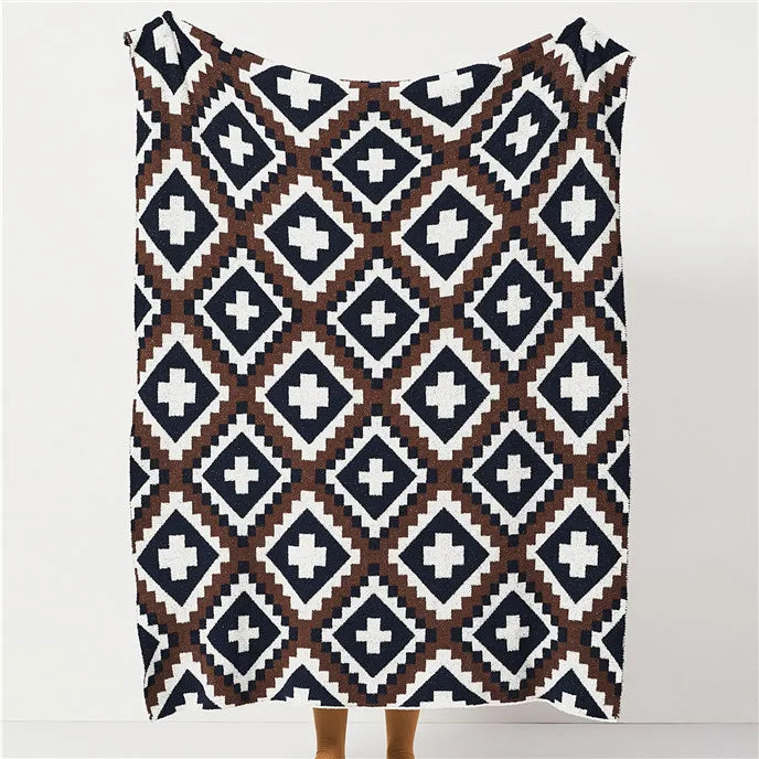 MTY Smooth Soft Bohemian Geometric Crochet Polyester Throw Blanket for Adult Kids Home