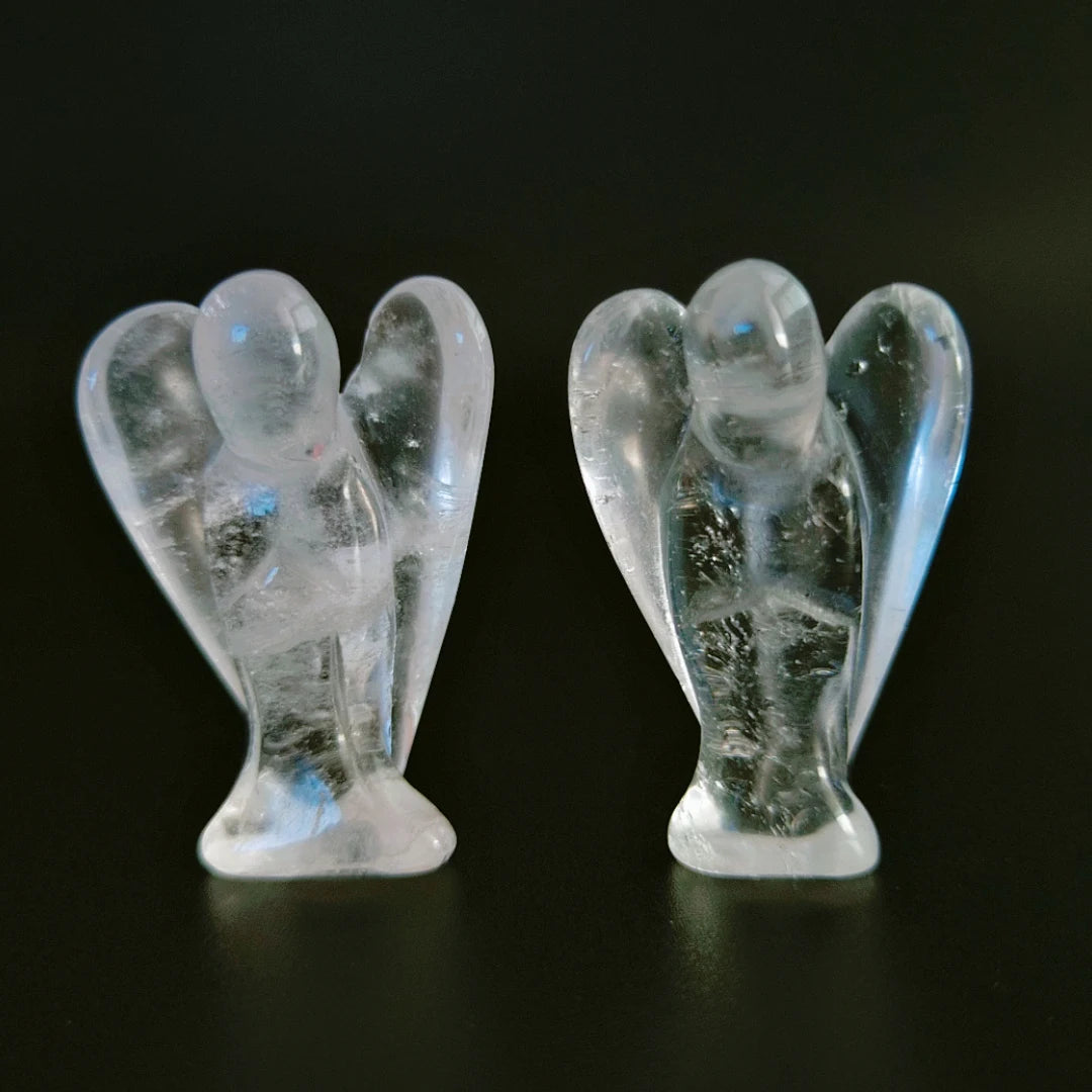 Huiying 1.5 Inch Small Stone Animal Carving Natural Clear Quartz Angel Sculpture for Home Decor Crafts