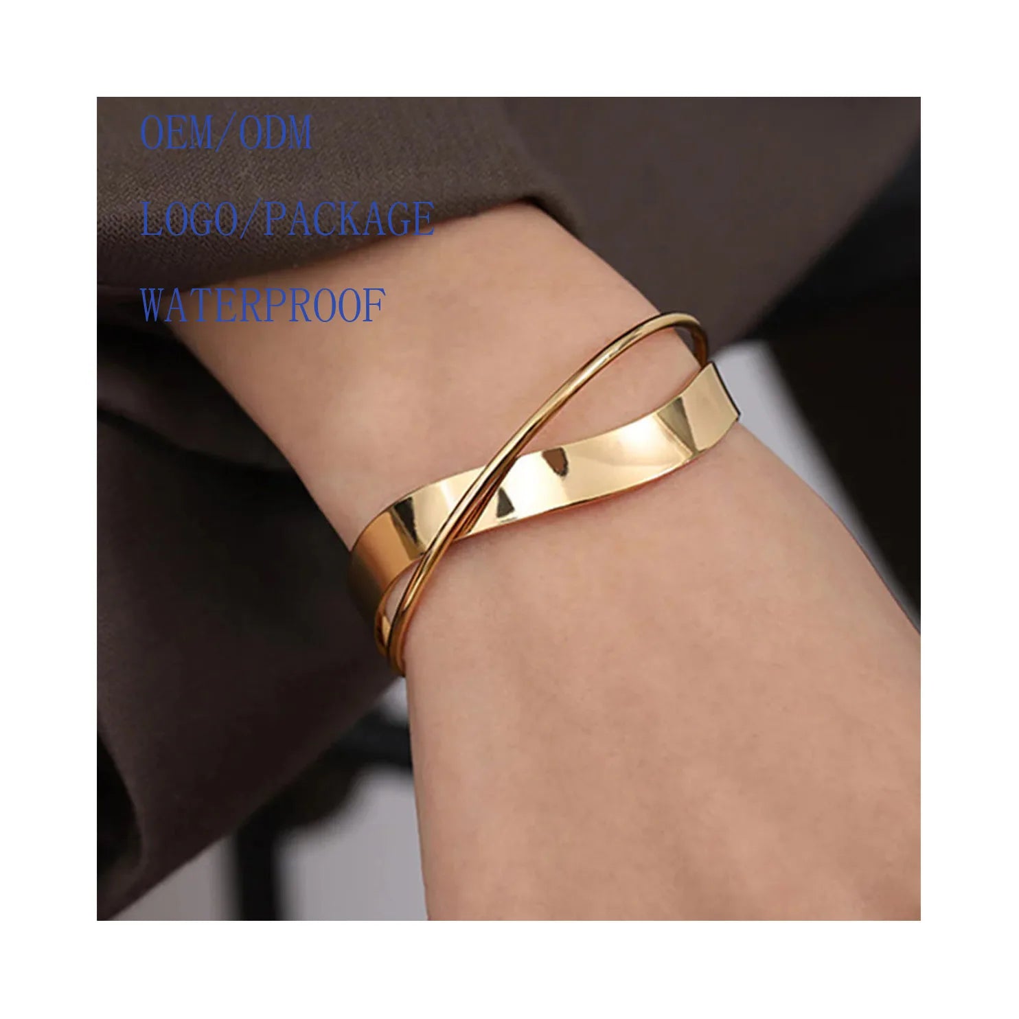 ERESI Tarnish Free Wholesale Custom Fashion Stainless Steel Jewelry 18K Gold Plated Cross Open Bracelet Bangle for Women