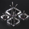 Wholesale Clear Silver Stainless Steel Acrylic Crystal Ball Base 4*4*4.2cm Custom Logo for Shop Display Fossils Rocks Holder
