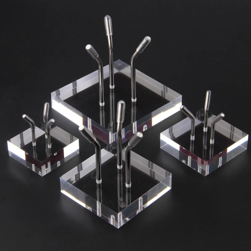 Wholesale Clear Silver Stainless Steel Acrylic Crystal Ball Base 4*4*4.2cm Custom Logo for Shop Display Fossils Rocks Holder