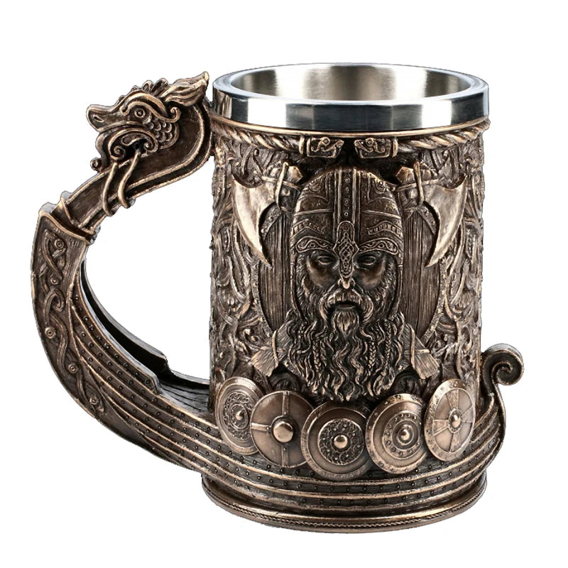 Norwegian Mythical Pirates God Thor Beer Mugs Resin Double Stainless Steel Coffee Cup Viking Pirate King Beer Mug