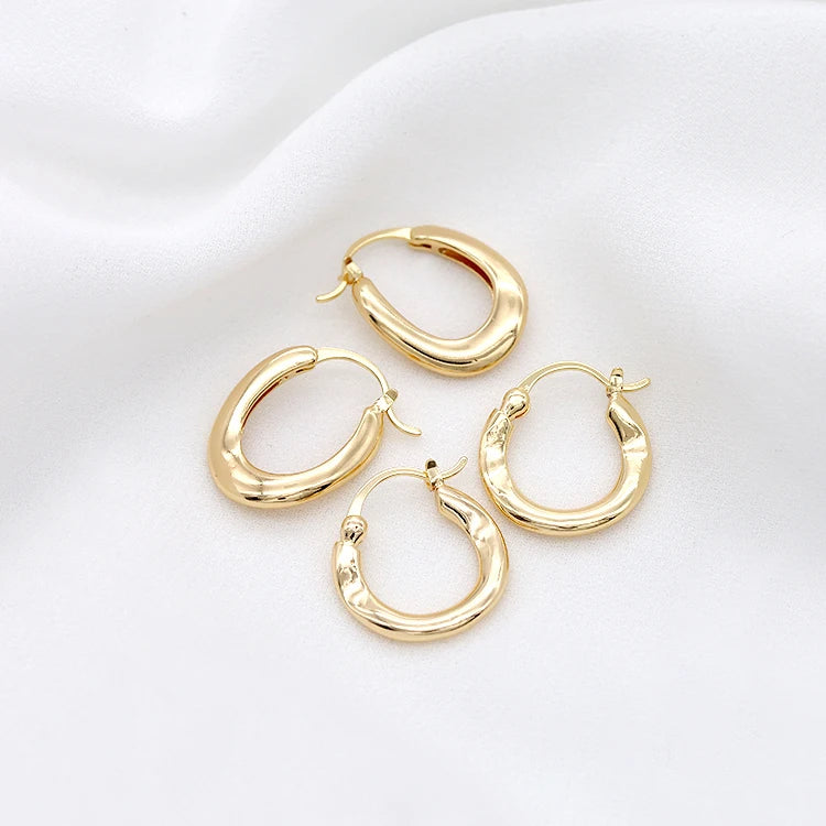 Wholesale 14K Gold Plated Brass Huggie Earring Irregular Smooth Wavy U Shaped Fashion Jewelry Hoop Earrings