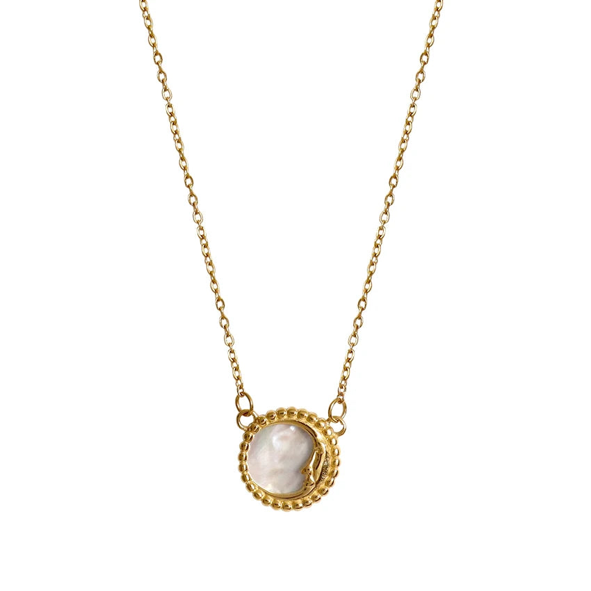 Vintage Shell Moon Charm Necklace Couple Jewelry Stainless Steel 18k Gold Plated Waterproof Half Face Moon Pendant Necklace