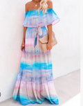 New European and American Women's Wrapped Chest Print Gradient Large Swing Dress