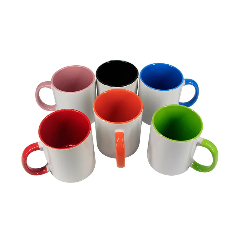 Customizable 11oz 350ml Ceramic Coated Mug with C Shaped Inner Handle Sublimation Logo Back to School Modern Design
