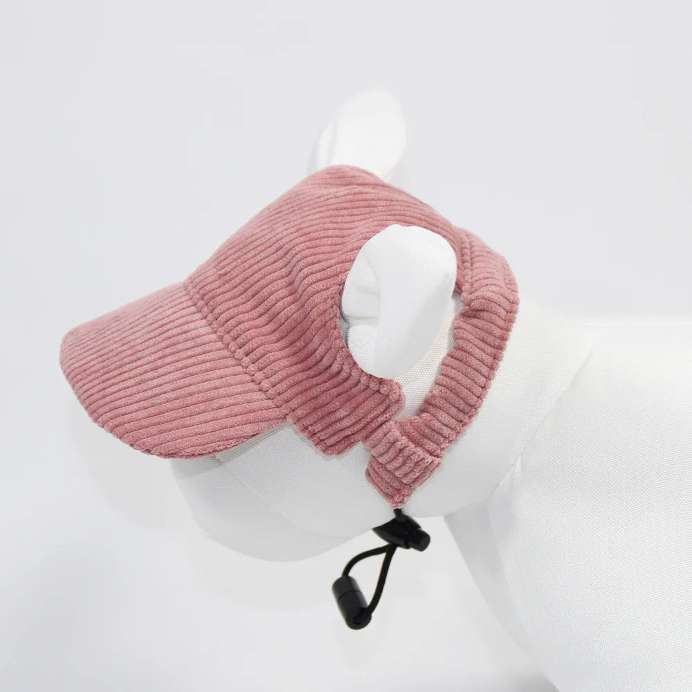 Wholesale Outdoor Baseball Sunhat Summer Cute Dog Visor Sun Protection Bucket Cap Puppy Corduroy Dog Travel Hat with Ear Hole