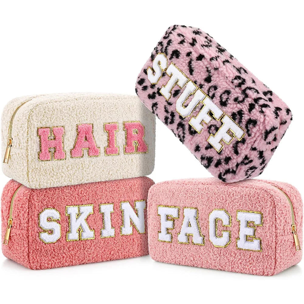 Blank Bag Rts Hotsell Best 4 Sizes Teddy Furry Makeup Pouch Cosmetic Bag Plush Toiletry Bag Travel Pouch with Zipper Closure