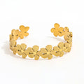 High End 18K PVD Gold Plated Tarnish Free Waterproof Flower Petal Cuff Bracelet Bangle Stainless Steel Jewelry