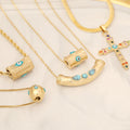 Jewelry for Women Stainless Steel Turquoise Necklace Eye Cross Pendant
