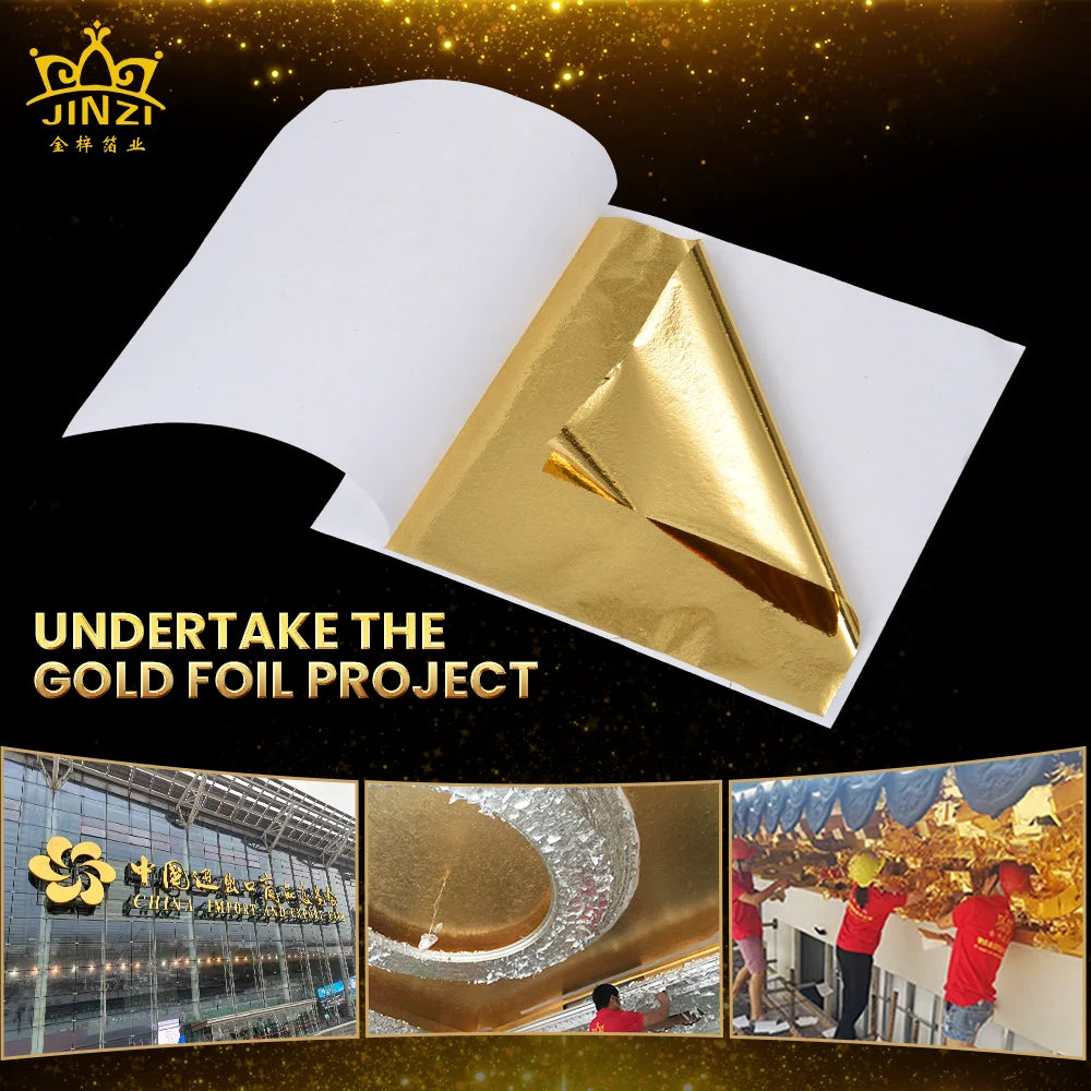 Jinzi Professional Supply 14*14Cm Taiwan Imitation Gold Leaf Sheet Paper for Domestic Temples Etc Projects Deco