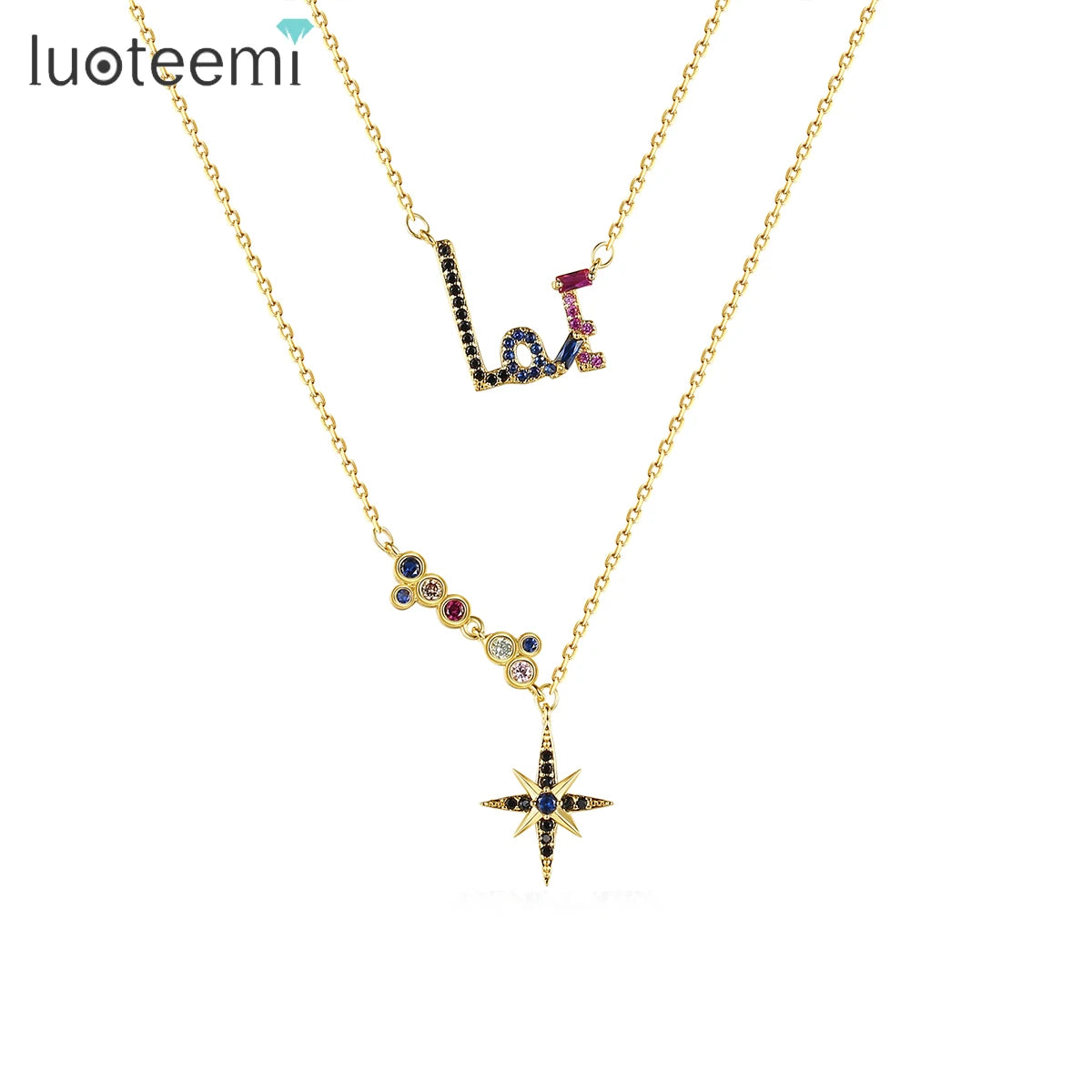 LUOTEEMI 2027 Dainty Fashion Colorful Gold Plated Jewelry Accessory Woman Girl Multi Layer Necklace