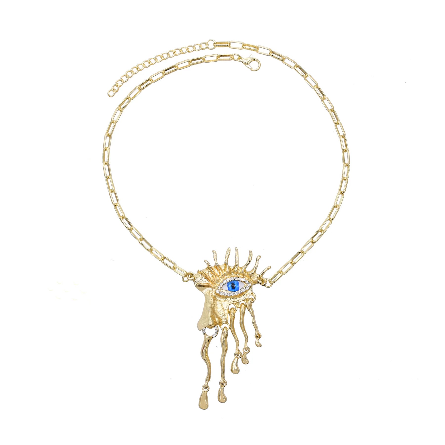 European Trend Fashion Gold Plated Face Eye Teardrop Pendant Necklace Women Jewelry Accessories