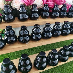 Polished Healing Gemstone Gourds Folk Crystals Carving Craft Black Obsidian Gourds for Fengshui