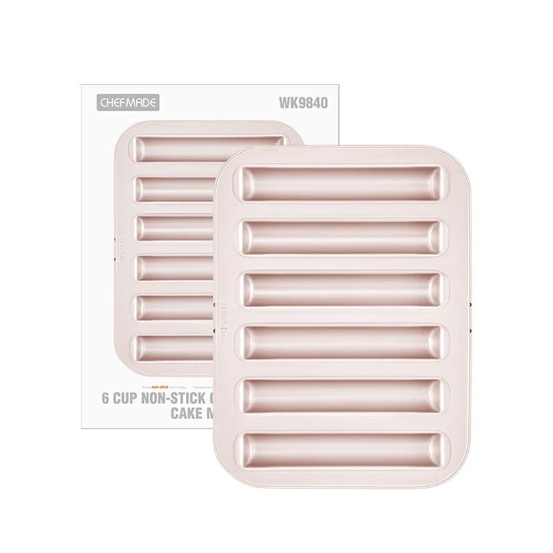 CHEFMADE WK9840 Carbon Steel Bakeware 6 Cup 6 Cavity Non-stick Cigar Financier Cake Mold Pan for Oven Baking