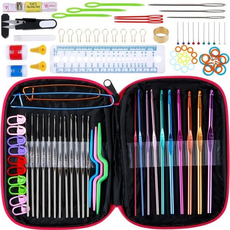 Factory Sale 100PCS Yarn Knitting Needles Hooks Knit Gauge Scissors Stitch Marking Clips Tools DIY Crochet Hook Kit  With Bag