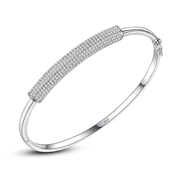 Korean Simple Luxury 925 Sterling Silver CZ Diamond Fashion Temperament Bangles for Women Gifts