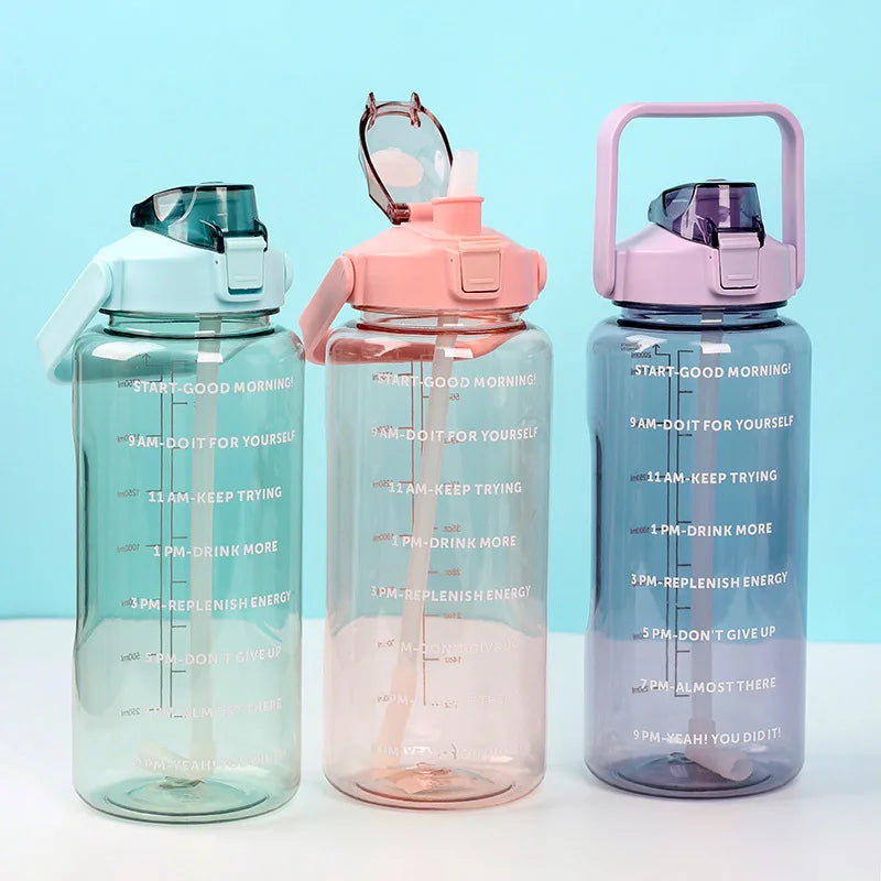 JM Custom 2 Litre Sports Fitness Water Bottles 64 Oz Portable Colorful Clear Plastic Reusable Water Cup With Straw and Lid