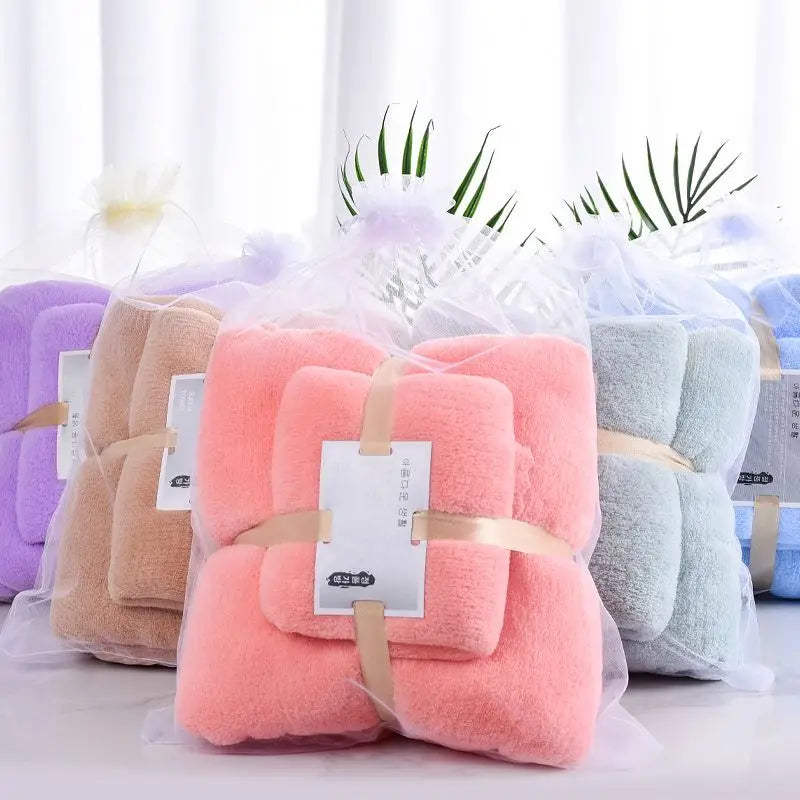 Luxury Women Gifts Super Soft Quickly Dry Multicolor Household Coral Fleece Microfiber Bath Towel Set